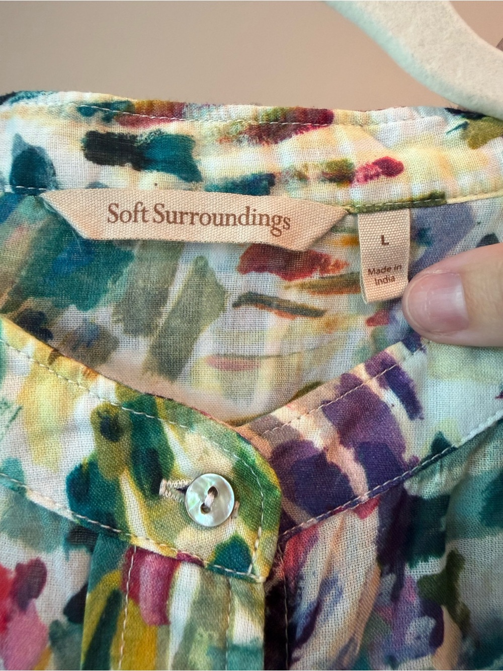 Soft Surroundings Botanical Print Cotton Button-Up Top Sz L VGUC - Picture 3 of 4